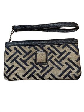 Tignanello Brown and Tan Patterned Canvas Wristlet